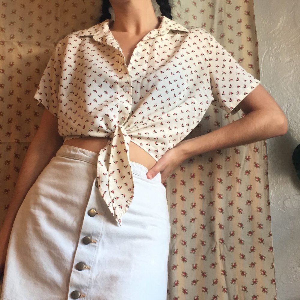 American Apparel Crop Tie Front Top